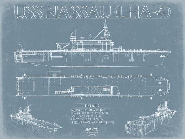 USS Nassau (LHA-4) Blueprint Wall Art - Original Amphibious Assault Ship Print