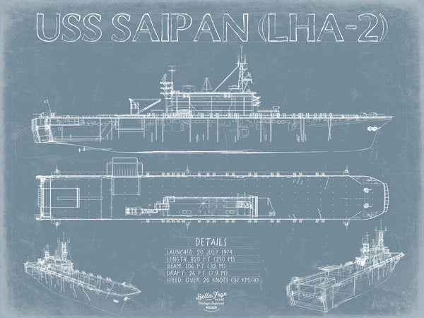 USS Saipan (LHA-2) Blueprint Wall Art - Original Amphibious Assault Ship Print