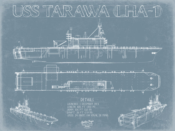 USS Tarawa (LHA-1) Blueprint Wall Art - Original Amphibious Assault Ship Print