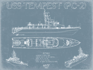 USS Tempest (PC-2) Blueprint Wall Art - Original Patrol Ship Print