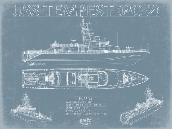 USS Tempest (PC-2) Blueprint Wall Art - Original Patrol Ship Print