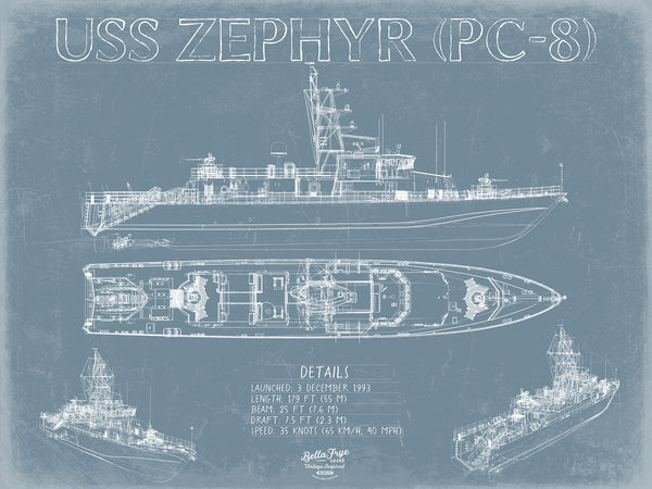 USS Zephyr (PC-8) Blueprint Wall Art - Original Patrol Ship Print