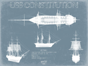 Bella Frye 14" x 11" / Unframed Paper Giclee USS Constitution (Old Ironsides) Blueprint Wall Art - Original Frigate Print