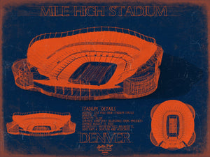 Bella Frye 14" x 11" / Unframed Paper Giclee Mile High Stadium Wall Art - Original Denver Broncos Team Color Print