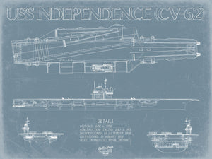 Bella Frye 14" x 11" / Unframed Paper Giclee USS Independence (CV-62) Blueprint Wall Art - Original Carrier Print