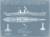 Bella Frye 14" x 11" / Unframed Paper Giclee USS Wisconsin (BB-64) Blueprint Wall Art - Original Battleship Print