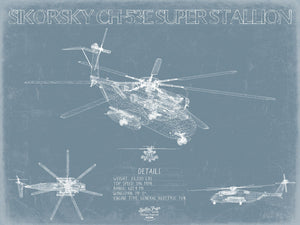 Bella Frye Sikorsky CH-53E Super Stallion Aircraft Blueprint Wall Art - Original Jet Aviation Print