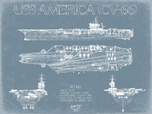 Bella Frye 14" x 11" / Unframed Paper Giclee USS America (CV-66) Supercarrier Blueprint Wall Art - Original Carrier Print