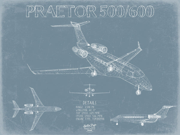 Bella Frye Praetor 500/600 Aircraft Blueprint Wall Art - Original Airplane Print