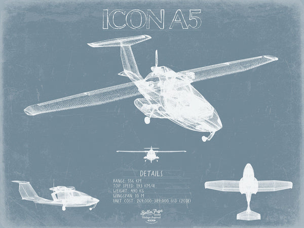 Bella Frye ICON A5 Light-Sport Aircraft Blueprint Wall Art - Original Airplane Print