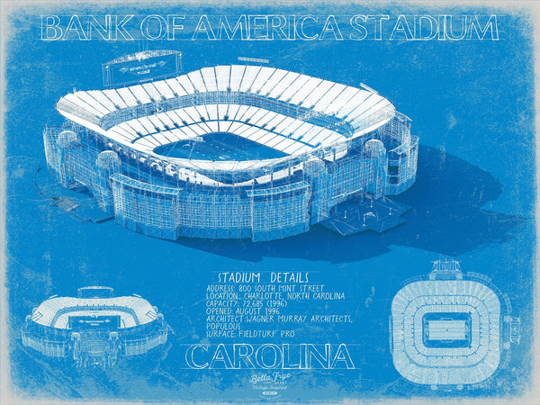 Bella Frye 14" x 11" / Unframed Paper Giclee Bank of America Stadium Wall Art - Original Carolina Panthers Print