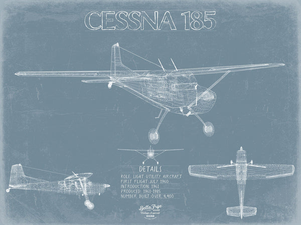 Bella Frye Cessna 185 Skywagon Aircraft Blueprint Wall Art - Original Airplane Print