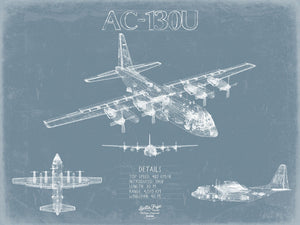 Bella Frye Lockheed AC-130U Spooky Blueprint Wall Art - Original Aviation Plane Print