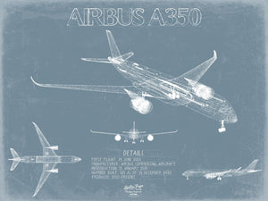 Bella Frye Airbus A350 Aircraft Blueprint Wall Art - Original Aviation Plane Print