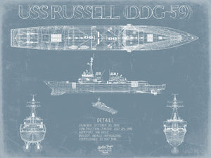 Bella Frye 14" x 11" / Unframed Paper Giclee USS Russell (DDG-59) Blueprint Wall Art - Original Destroyer Print