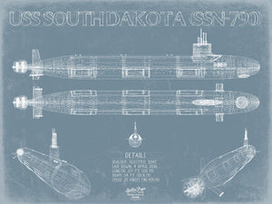 Bella Frye 14" x 11" / Unframed Paper Giclee USS South Dakota (SSN-790) Blueprint Wall Art - Original Submarine Print