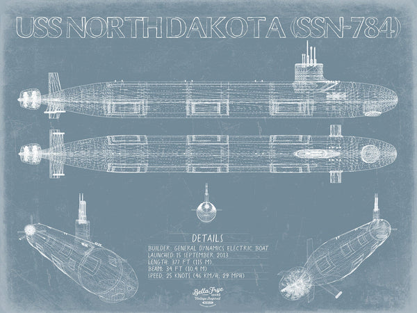 Bella Frye USS North Dakota (SSN-784) Blueprint Wall Art - Original Submarine Print