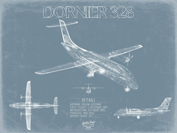 Bella Frye Dornier 328 Blueprint Wall Art - Original Aviation Plane Print