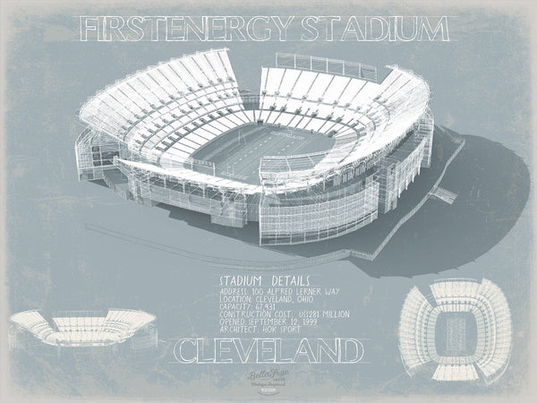 Bella Frye 14" x 11" / Unframed Paper Giclee FirstEnergy Stadium Wall Art - Original Cleveland Browns Print