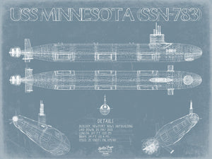 Bella Frye USS Minnesota (SSN-783) Blueprint Wall Art - Original Submarine Print