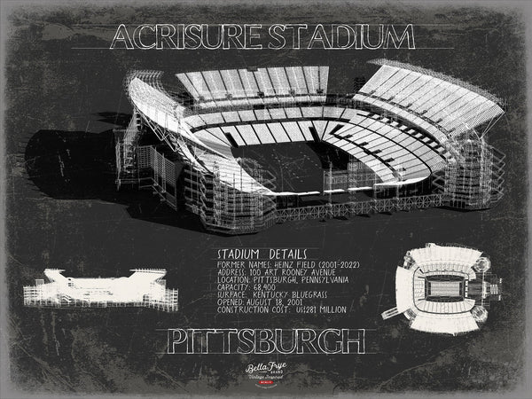 Bella Frye 14" x 11" / Unframed Paper Giclee Pittsburgh Wall Art - Acrisure Stadium Print Antiqua Background