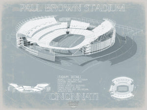 Bella Frye 14" x 11" / Unframed Paper Giclee Paul Brown Stadium Wall Art - Original Cincinnati Bengals Blueprint Wall Art