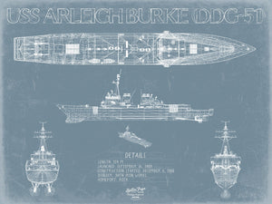 Bella Frye USS Arleigh Burke (DDG-51) Blueprint Wall Art - Original Destroyer Print