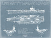Bella Frye 14" x 11" / Unframed Paper Giclee USS Kitty Hawk (CV-63) Supercarrier Blueprint Wall Art - Original Carrier Print