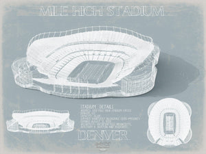 Bella Frye 14" x 11" / Unframed Paper Giclee Mile High Stadium Wall Art - Original Denver Broncos Print