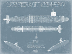 Bella Frye USS Permit (SSN-594) Blueprint Wall Art - Original Submarine Print