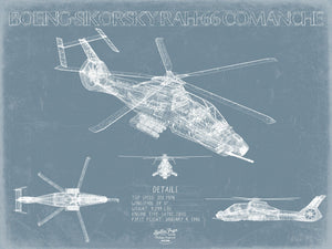 Bella Frye Boeing-Sikorsky RAH-66 Comanche Aircraft Blueprint Wall Art - Original Aviation Plane Print