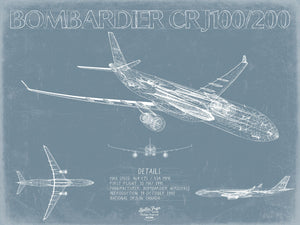 Bella Frye Bombardier Canadair CRJ100/200 Aircraft Blueprint Wall Art - Original Aviation Plane Print