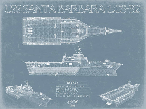 USS Santa Barbara (LCS-32) Blueprint Wall Art