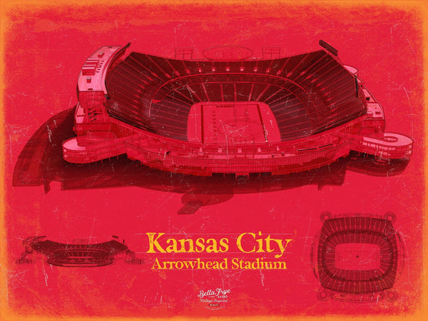 Bella Frye 14" x 11" / Unframed Paper Giclee Arrowhead Stadium Wall Art - Kansas City Chiefs Football Stadium Print