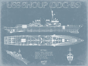 Bella Frye USS Shoup (DDG-86) Blueprint Wall Art - Original Guided-Missile Destroyer Print