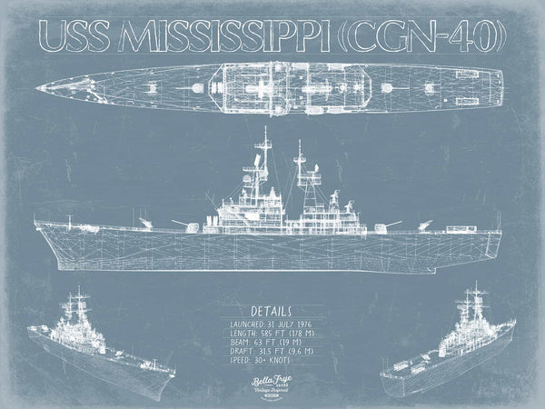 USS Mississippi (CGN-40) Blueprint Wall Art