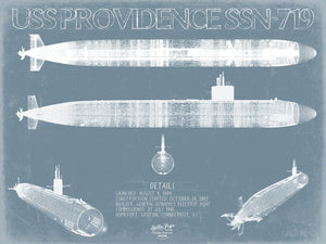 Bella Frye 14" x 11" / Unframed Paper Giclee USS Providence (SSN-719) Blueprint Wall Art - Original Submarine Print