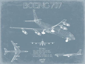 Bella Frye Boeing 707 Airplane Blueprint Wall Art - Original Aviation Plane Print