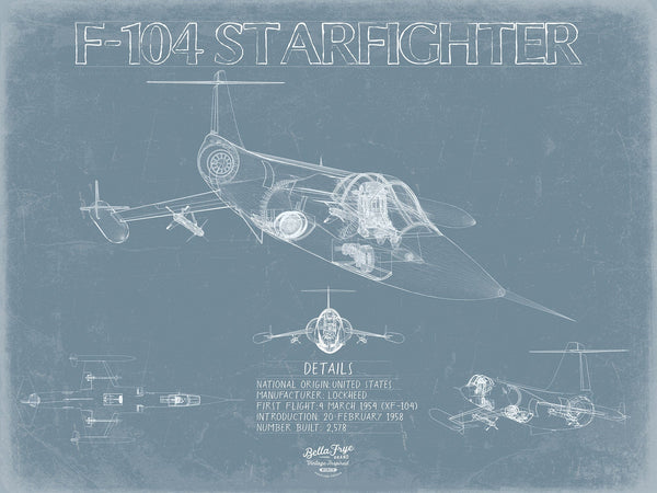 Bella Frye F-104 Starfighter Aircraft Blueprint Wall Art - Original Airplane Print