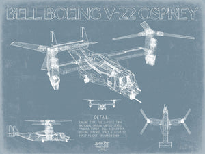 Bella Frye Bell Boeing V-22 Osprey Aircraft Blueprint Wall Art - Original Aviation Plane Print