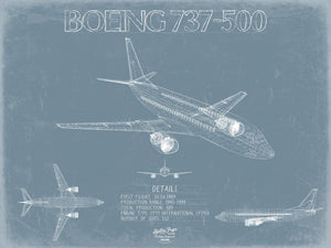 Bella Frye Boeing 737-500 Aircraft Blueprint Wall Art - Original Aviation Plane Print