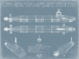 Bella Frye USS New Hampshire (SSN-778) Blueprint Wall Art - Original Submarine Print