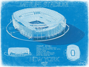 Bella Frye 14" x 11" / Unframed Paper Giclee MetLife Stadium Wall Art - NY Jets and NY Giants Football Poster