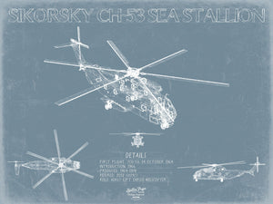 Bella Frye Sikorsky CH-53 Sea Stallion Aircraft Blueprint Wall Art - Original Jet Aviation Print