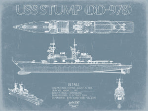 Bella Frye 14" x 11" / Unframed Paper Giclee USS Stump (DD-978) Blueprint Wall Art - Original Carrier Print