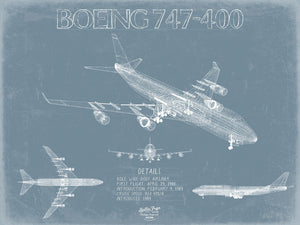 Bella Frye Boeing 747-400 Aircraft Blueprint Wall Art - Original Aviation Plane Print