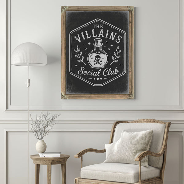 Villains Sign Halloween wall art in a styled room