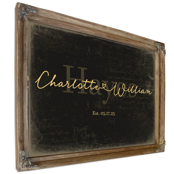 Personalized Wedding Sign, Last Name with Couple Names & Heart, Black & Gold, image 6