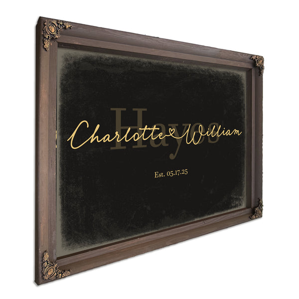 Personalized Wedding Sign, Last Name with Couple Names & Heart, Black & Gold, image 7