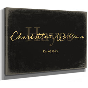 Personalized Wedding Sign, Last Name with Couple Names & Heart, Black & Gold, image 8